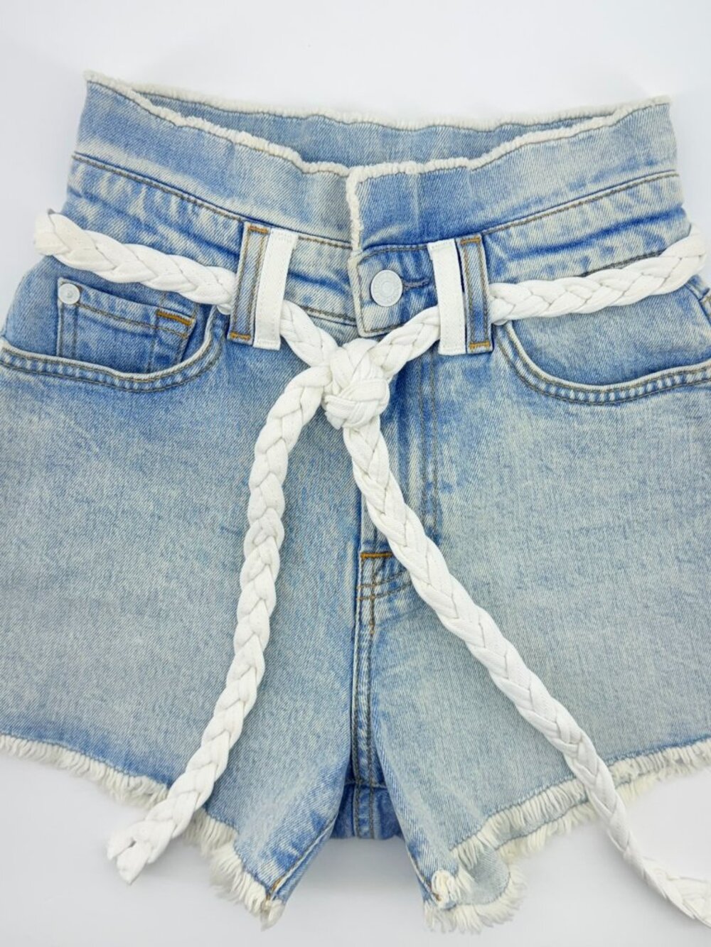 7 For All Mankind Cutoff Belted Denim High Rise Shorts Sz 23